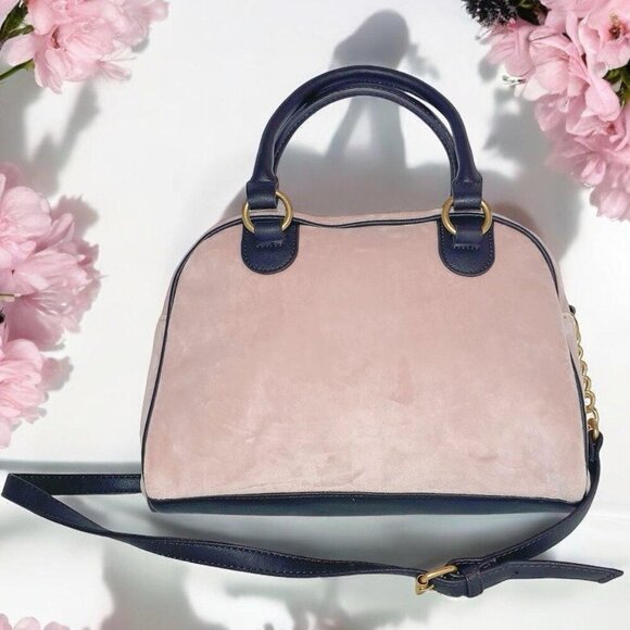 Juicy Couture Retro Vibe Pink Velour Brown Trim with Heart Charm Satchel Bag NWT - Picture 7 of 10